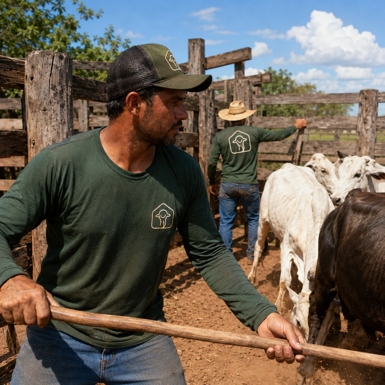 Trabalhador do agro usando uniforme em curral